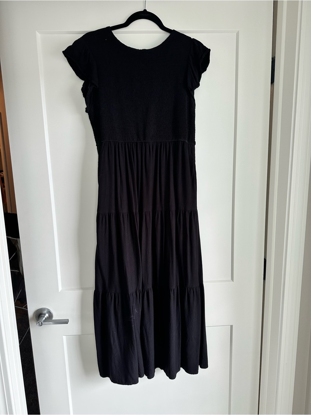 Black Short-Sleeve Tiered Maxi Dress